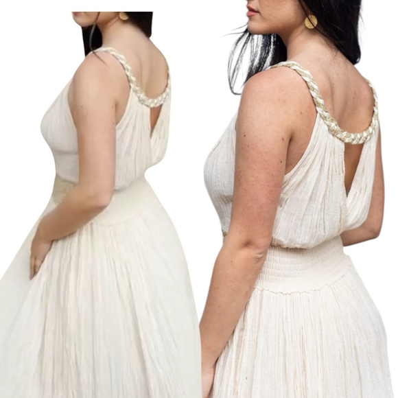 Grimani Penelope Hand Crafted Greek Dress, O/S, White Crinkle Cotton - Picture 11 of 16